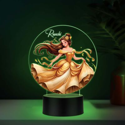 Personalized Princess UV Print Multicolor LED Night Lamp Round Acrylic Kids Decor Light